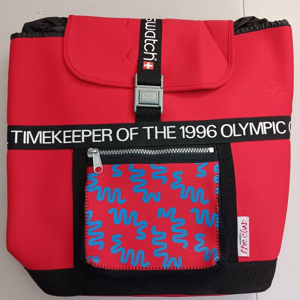 Vintage Swatch Timekeeper of the 1996 Olympic Games Neoprene Red backpack NOS